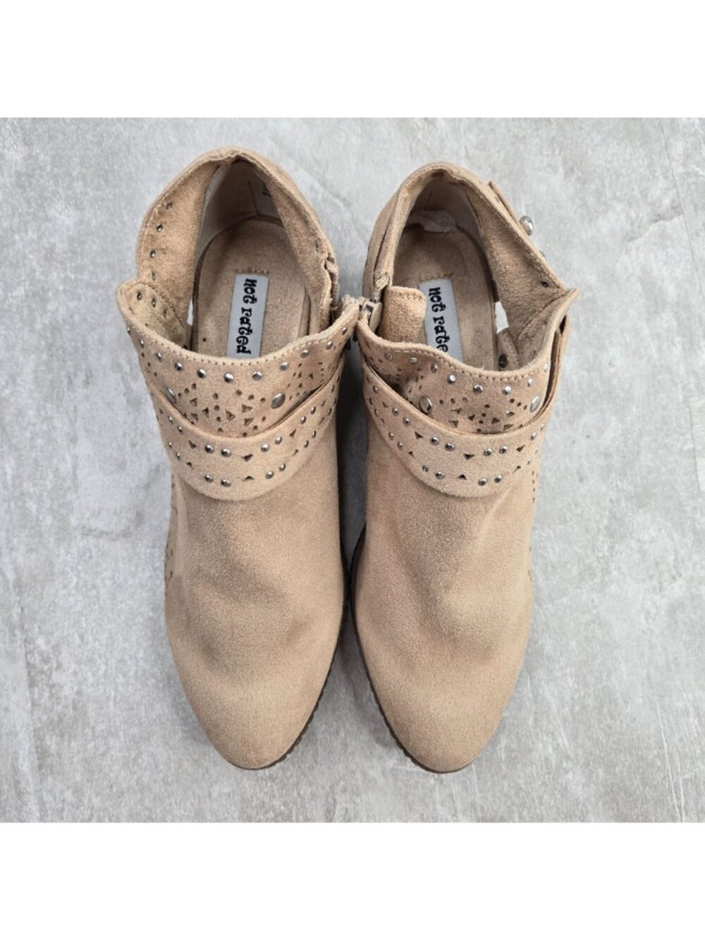 Not Rated Western Ankle Boots 6 Tan Studded Low Heel Harness Cowgirl Shoe Boots - Picture 2 of 12